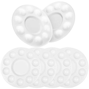 Imagem de Pacote com 6 bandejas de tinta branca, paletes de tinta de plástico redondas de 16,7 cm com 10 poços pequenos e 1 grande área de mistura, paleta de mistura de tinta reutilizável, perfeita para