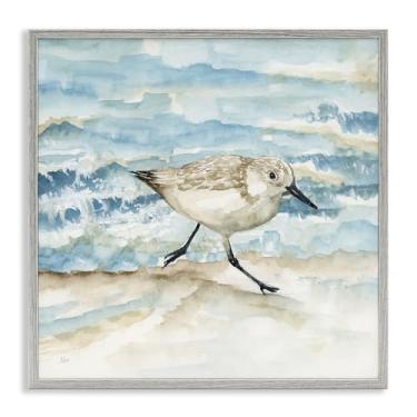 Imagem de Stupell Industries Arte giclée emoldurada cinza Sandpiper Striding Shore, design por Nan, 61 x 61 cm