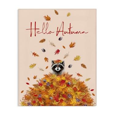 Imagem de Stupell Industries Arte de parede em tela de guaxinim Hello Autumn, design de Elizabeth Tyndall, 61 x 76 cm