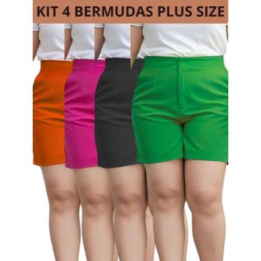 Imagem de Kit 4 Shorts Feminino Plus Size em Alfaiataria Cintura Alta e Modelage