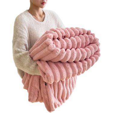 Imagem de Cobertor de lã duplo, 200 x 230 cm, cobertor de pele falso e peluda e macia, cobertor de cama de casal, lavável para o outono (leite espessado branco), rosa, 200x230 cm