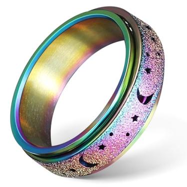 Imagem de Baluue Spinner Para Mulheres Spinner De Aço Inoxidável De Titânio Estrela Colorida Lua Superfície Com Acabamento Jateado Tamanho 6 Diâmetro De 0 65 Polegadas