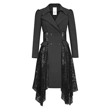 Imagem de CHIC STAR Jaqueta gótica feminina de renda, Preto, 18