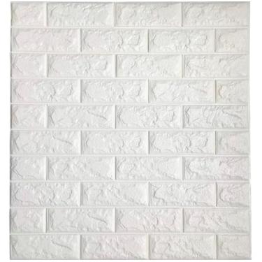 Imagem de ￼10 Placas 3D Tijolo Branco Adesivo Autocolante Decoração Quarto Sala Banheiro 70 x 77cm - Impermeável Ultra Macio Com Textura