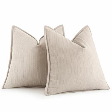 Imagem de MIULEE Pacote com 2 fronhas decorativas brancas creme, 45,7 x 45,7 cm, almofadas macias de chenille, capas de almofada de fazenda com design elegante para decoração de casa, sofá, quarto, sala de