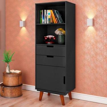 Imagem de Estante para Livros Vertigo 1 Porta 2 Gavetas Preto - Pnr Móveis, Pret