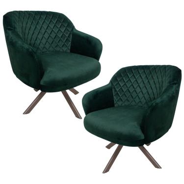 Imagem de Kit 2 Poltronas Kitana Pés Champagne Giratório Veludo Verde