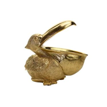 Imagem de Escultura Pelicano Em Poliresina Dourado 20x23x11cm