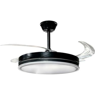 Imagem de Ventilador de Teto Retrátil com LED 36W, 6 Velocidades, Controle Remoto, Iluminação 3 Cores, Preto