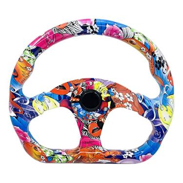 Imagem de Spaorcco Volante De Corrida Carro Plano 320 Mm Com Padrão Grafite Acrílico, Simulação Drift Para Jogos Pc Botão Buzina