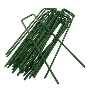 Imagem de Jiozermi 20 peças de grampos de paisagem galvanizados de 15 cm, estacas de jardim de calibre 11, estacas de barreira de ervas daninhas, tecido de paisagismo, pinos SOD, grampos de jardim para proteger