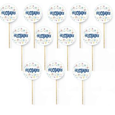Imagem de Kit 12 Picks Decorativos Arranjo Flores Madeira Felicidades