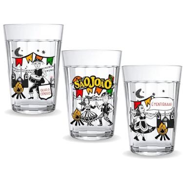 Imagem de Conjunto 3 Copos Americano Vidro 190ml Cerveja Festa Junina Arraiá Dança Quadrilha São João Festa Caipira Decoração Junina Divertido Temático