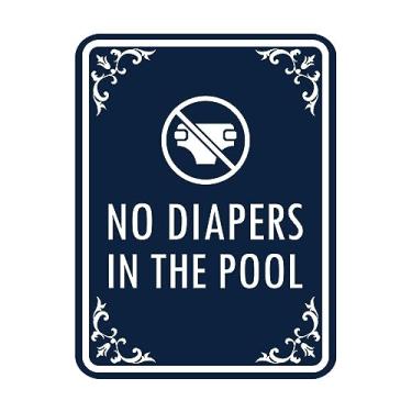 Imagem de Signs ByLITA Retrato redondo sem fraldas na porta da piscina ou placa de parede plástico ABS durável | Gravação a laser | fácil instalação | Design elegante | Placa de segurança para piscina (azul