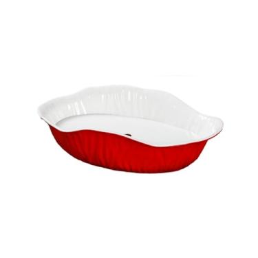 Imagem de Esmalte irregular estilo nórdico cor simples e delicada imitação de porcelana placa de gelo seco - placa sashimi de 49,8 cm [vermelho e branco]