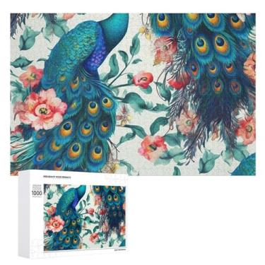 Imagem de Quebra-cabeça para adultos 1000 peças quebra-cabeça desafiador lindo pavão flores quebra-cabeça com letras na parte de trás quebra-cabeça personalizado perfeito para noites de jogo
