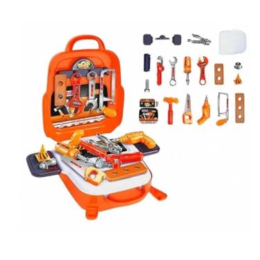Imagem de Kit Maleta de Ferramentas Infantil, 22 Peças, Brinquedo Educativo com Bancada de Trabalho, Laranja