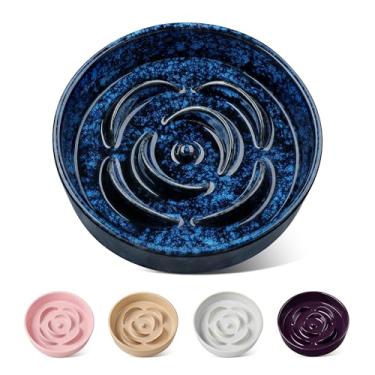 Imagem de vancasso Tigela de alimentação lenta para cães, 0,6 xícaras, prato de comida para cães de cerâmica para comedores rápidos, raças pequenas, tigela de quebra-cabeça para cães e gatos pequenos, azul