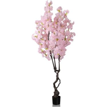 Imagem de Flor de cerejeira rosa sintética 2,1 m (213,4 cm) de altura, decoração interna, árvore de flor falsa natural feita à mão para casamento, planta de cerejeira realista em vaso para casa, sala de estar