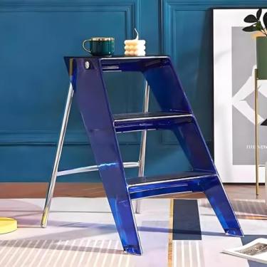 Imagem de Lzyjckh Escadas de acrílico de 3 degraus, Banco dobrável com degraus, Puffs decorativos modernos, Prateleira expositora, para closet, sala de estar, jardim, varanda,Blue,52x44x63cm
