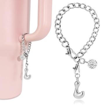 Imagem de LUHOHI Berloques com letras de bolhas prateadas para acessórios Stanley Cup - Pingente bonito com inicial estética de designer para garrafa de água, copos de água, alça de hidrojarra, pulseiras de