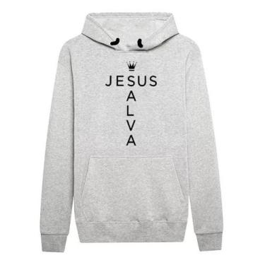 Imagem de Moletom Agasalho Jesus Salva Gospel Religioso Blusa De Frio. - Core Ba