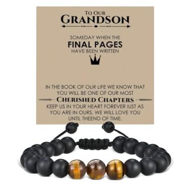 Imagem de Someki Pulseira de neto da avó ajustável feita à mão com contas pretas e pulseira de madeira masculina joia inspiradora presentes de aniversário de Natal para homens, Large, Sem Pedra Preciosa
