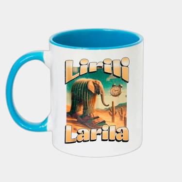 Imagem de Caneca Branca com Alça e Interna Azul de Porcelana 325ml - Lirili Larila Funny Brainrot Meme