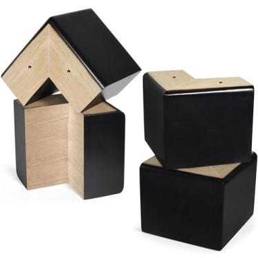 Imagem de AORYVIC Elevadores de cama de 10 cm em forma de L para móveis de madeira pacote com 4 pernas de sofá pretas para sofá, cômoda, armário, banco, extensores de pernas, levantadores de móveis