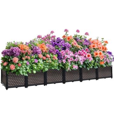 Imagem de Vasos grandes para plantas ao ar livre Caixa de plantação de 35,5 cm de altura, canteiros elevados para jardinagem autoirrigada, caixa de plantação elevada com pernas, vasos de jardim retangulares