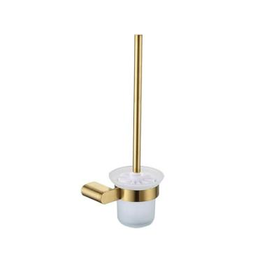 Imagem de Conjunto de banheiro dourado escovado - Toalheiro de aço inoxidável - Suporte para papel higiênico - Kit de 6 peças, escova de vaso sanitário