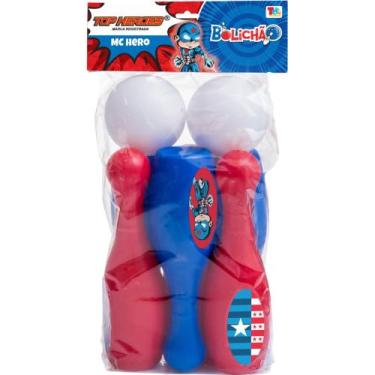 Imagem de Kit Boliche Capitão América, 6 Pinos 28cm e 2 Bolas 10cm, para Crianças a partir de 3 Anos