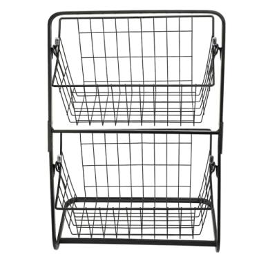 Imagem de WALFRONT Fio de Metal -OBST -Storage Basket Com Design de Máquina Oco, Organizador de 2 Camadas para Medidores de Cozinha, para Soluções para Produtos e Armazenamento Doméstico