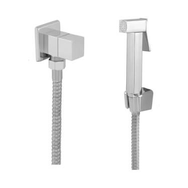 Imagem de Ducha Higiênica Quadrada, Metal Cromado, 1,20m de Mangueira Flexível, com Suporte de Parede