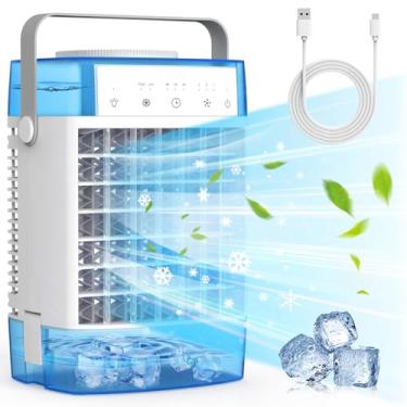 Imagem de RCCVEI Ar-Condicionado Portátil, Unidade De Pequena 3 Velocidades, Refrigerador Evaporativo Com Função Temporizador, Luz Noturna 7 Cores, Tanque Duplo, 2 Modos Névoa, Condicionador Pessoal Para Quar