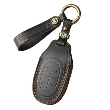 Imagem de HIBEYO Compatível com Jetour Shanhai L7 2024 2025 Capa de chaveiro de couro feita à mão acessórios para carro controle remoto inteligente para chave automática para Jetour 2025 com chaveiro (preto)