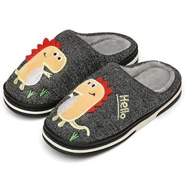 Imagem de INMINPIN Sapatilhas de estar por casa para meninas meninos quente chinelos de inverno bonitos sapatos interior de algodão com dinossauro de desenhos animados, Preto cinzento, 25/26 EU
