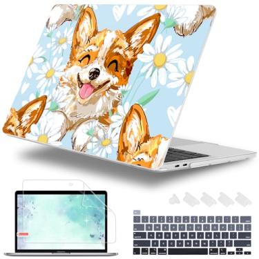 Imagem de Lepeoac Capa para MacBook Pro de 13 polegadas com/sem Touch Bar (2016-2022, M2 A2338 M1 A2289 A2251 A2159 A1989 A1706 A1708), capa rígida + capa de teclado + plugue de poeira, lindo cachorro Corgi
