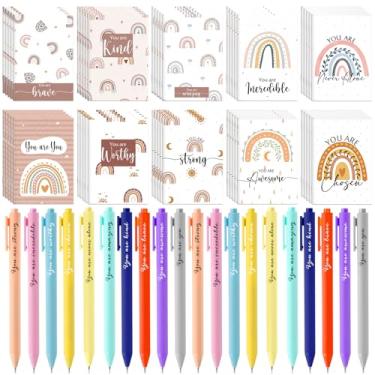 Imagem de Ctosree Pacote com 30 mini cadernos inspiradores arco-íris canetas esferográficas motivacionais canetas coloridas, mini bloco de notas inspirador para estudantes, professores, educadores, colegas de