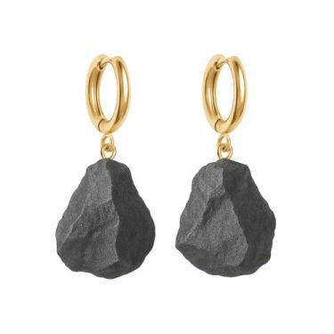 Imagem de Brinco de Argola Hematita - Cristal Natural, Banho Ouro 18k