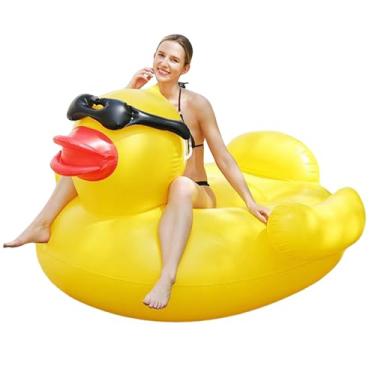 Imagem de Flutuador Inflável de Pato para Piscina - Anel Flutuante Inflável de Pato para Natação | Brinquedos Aquáticos Cadeira de Descanso Anéis de Natação Bóias Insufláveis para Famílias Jardim Lago Praia