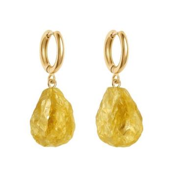 Imagem de Brinco de Argola Citrino Comercial - Cristal Natural, Banho Ouro 18k