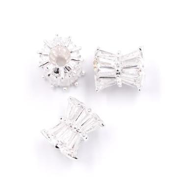 Imagem de Malahill Contas espaçadoras de zircônia cúbica para fabricação de joias 8 x 10 mm prata-branca