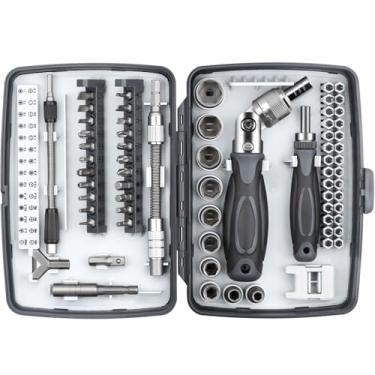 Imagem de 68 em 1 Torcacafa Ratcheting Magnético, Chave de Ratchet Rotativa de 180 ° + Pequena Alça de Ratchet, Caixa de Recepção, Soquete, Bit Chave-Parafuso CRV, para Bicicletas, Carros (Preto)