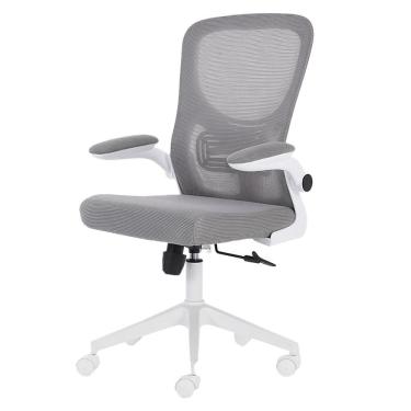 Imagem de Cadeira Escritório Giratória Diretor ANM207D Anima Tela em Poliéster Cinza Base Rodízio Nylon Branco