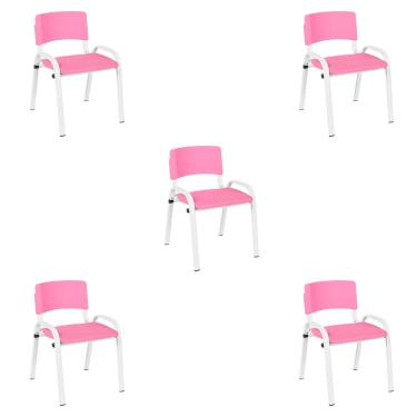 Imagem de Kit 5 Cadeiras Escolares ISO Infantil Base Branca Estrutura Metálica