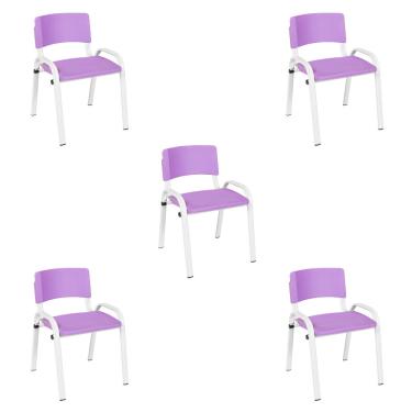 Imagem de Kit 5 Cadeiras Escolares ISO Infantil Base Branca Estrutura Metálica