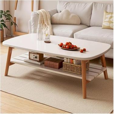 Imagem de Mesa De Centro Da Sala De Visitas, Tabela De Centro De Bambu Com Armazenamento Aberto, Prateleira Destacável, Para A Sala De Visitas, Apartamento, Conjunto Fácil, White, 80x50x45cm