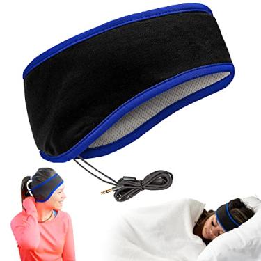 Imagem de CozyPhones fones de ouvido para dormir e bolsa de viagem, forro de malha legal de lycra e alto-falantes ultrafinos. Perfeito para dormir, esportes, viagens aéreas, meditação e relaxamento – Preto, Azul