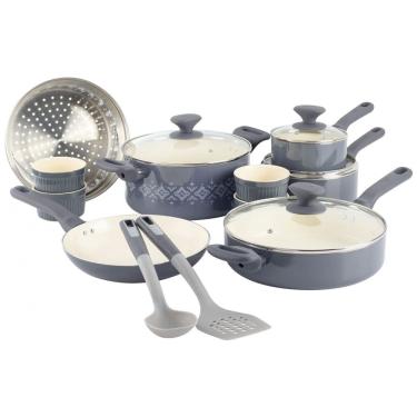 Imagem de Jogo de Panelas e Frigideiras Antiaderentes em Alumínio com Utensílios, 16 Peças, Spice by Tia Mowry, Cinza